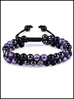 Genuine Healing Crystal Bracelet Amethyst Black Obsidian Hematite 6mm Pyramid